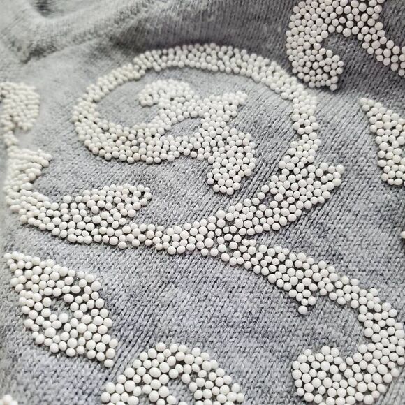 Alfred Dunner Gray Short Sleeve Embellished Knit Top Size L Scroll Print Beaded - Picture 4 of 7